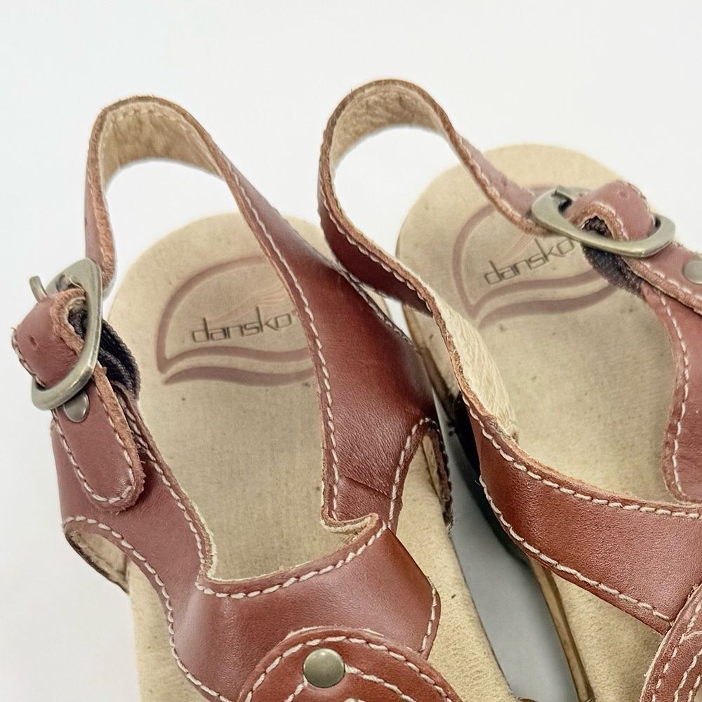 Dansko SINGRID Brown Leather Open Toe Chunky Woodgrain Heel Slingback Sandals - Picture 9 of 12